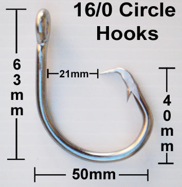 16/0 H/D Stainless Tuna Circle Hooks. 50 Pack